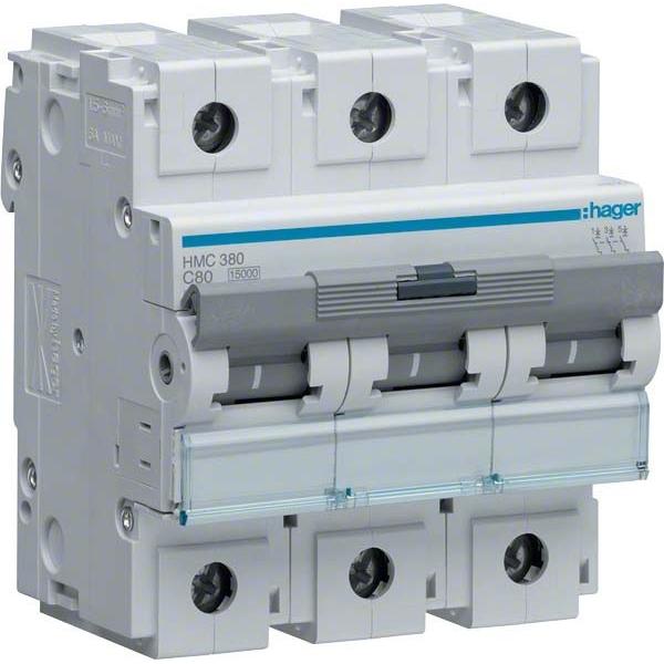 Hager, Schutzschalter, HAG HMC380 Leitungsschutzschalter 3P 15kA C-80A 4,5 M