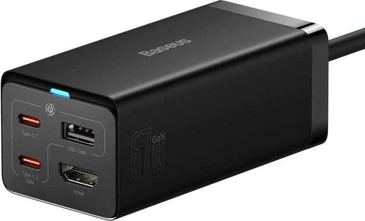Actual product image Baseus GaN5 Pro wall charger 2xUSB-C + USB + HDMI, 67W (black) (67 W, 4 ports)