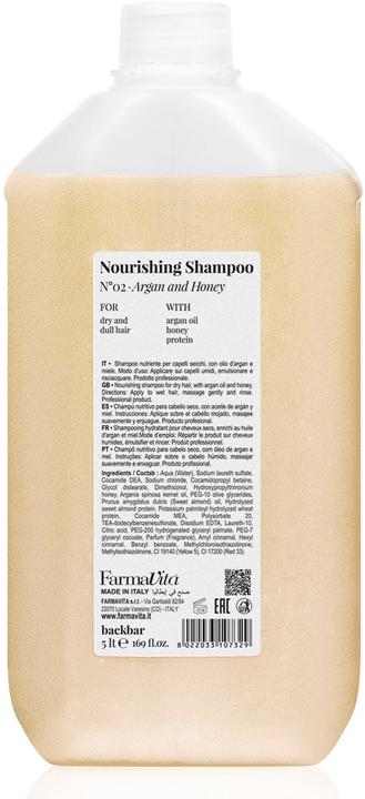Immagine prodotto Farmavita Shampoo Nutriente Back Bar N°02 Argan E Miele 5lt (5000 ml)