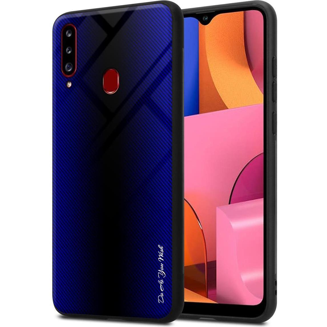 Cadorabo TPU Gestreiftes Glas Cover (Samsung Galaxy A20s), Smartphone Hülle, Violett