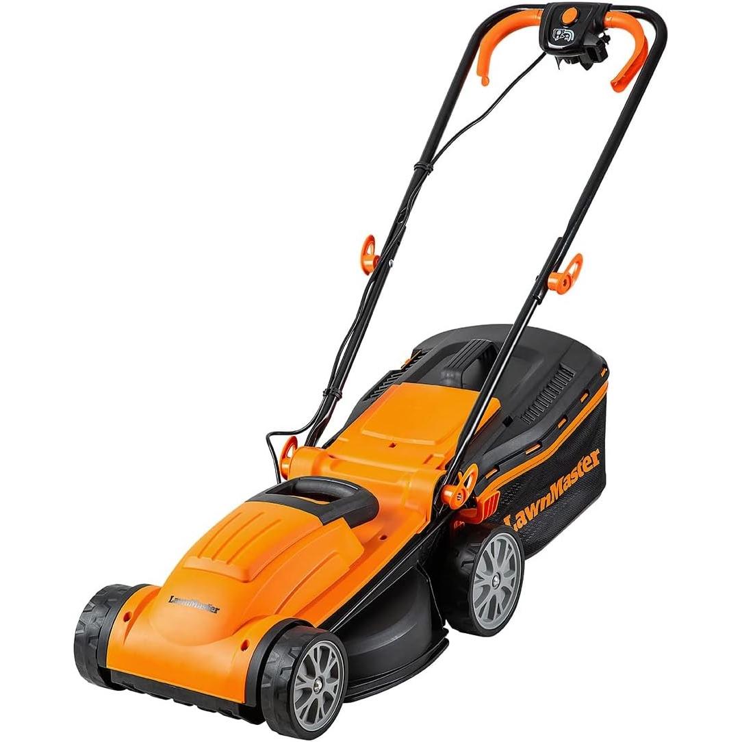 Lawnmaster, Tosaerba, Tosaerba elettrico con motore 1400W, 6 altezze regolabili, doppia funzione e freno di sicurezza (Corrente elettrica)