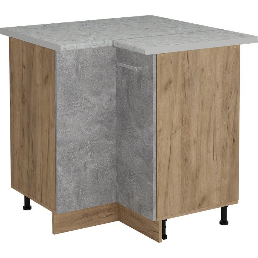 Vicco, Regal, Eckunterschrank R-Line, Beton/Goldkraft Eiche, 75.6 cm AP Marmor