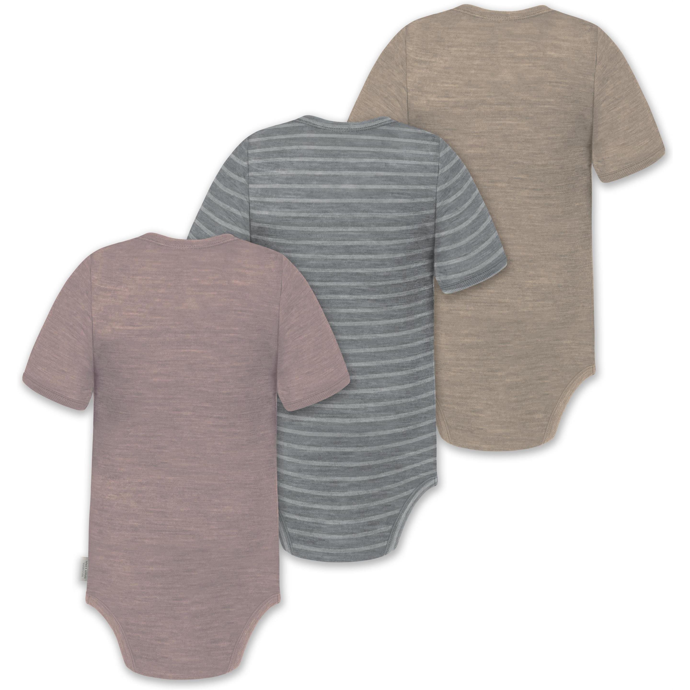 Thumbnail - Normani, Body, 3er Set Baby Merino Kurzarmbody „Tihoi" - 9319, Beige, (68)