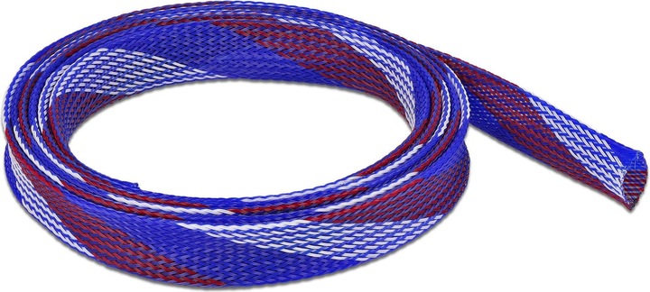 Produktbild Delock Geflechtschlauch dehnbar 2 m x 19 mm blau-rot-weiss (Kabelschlauch, 200 cm)