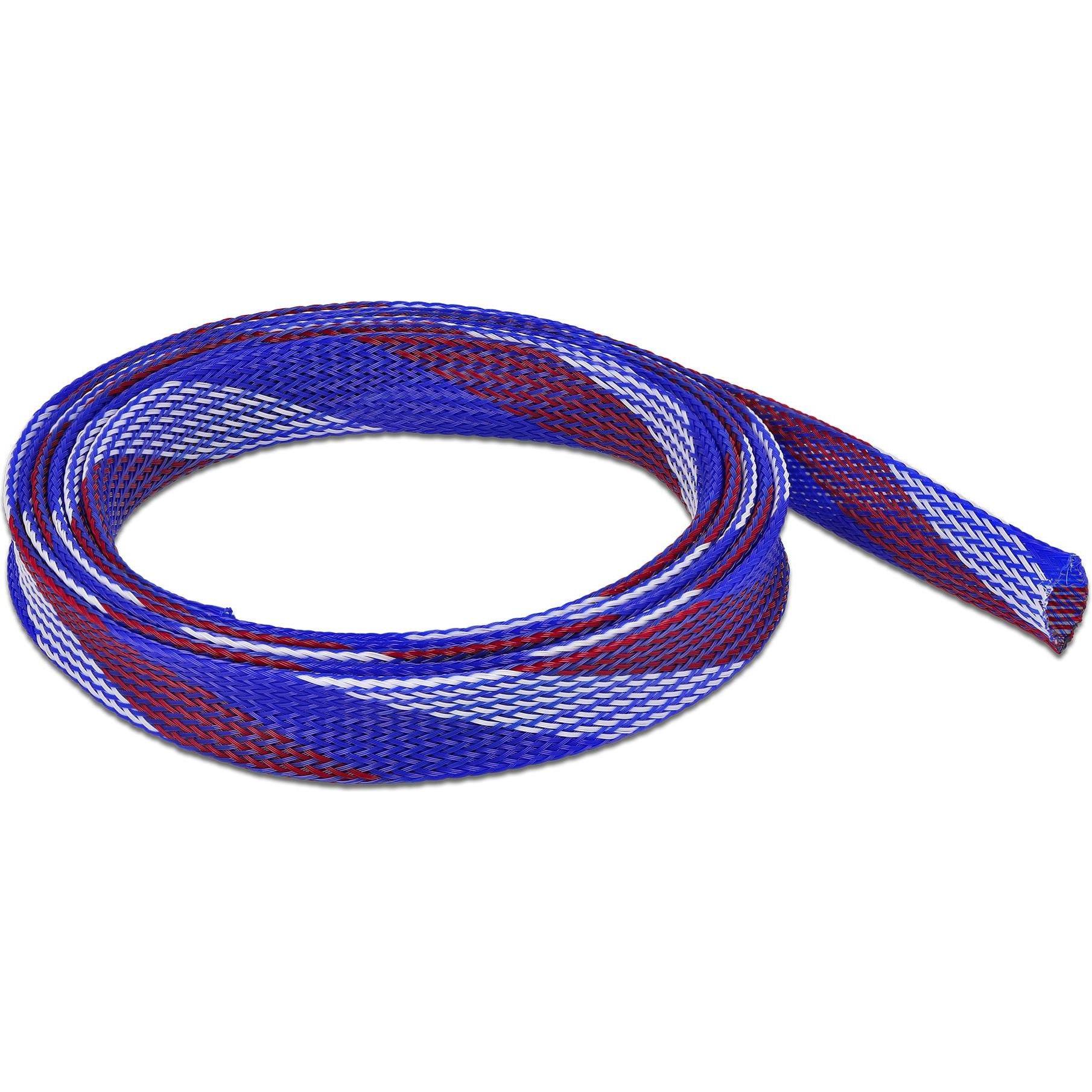 Thumbnail - Delock, Kabelschutz + Kabelführung, Geflechtschlauch dehnbar 2 m x 19 mm blau-rot-weiss (Kabelschlauch, 2000 mm)