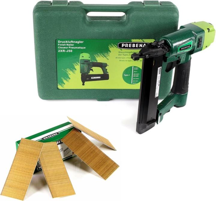 Image du produit Prebena 2XR-J50 Cloueur pneumatique 5-7 bar + Coffret de transport + 4000x Pointes Brads 50mm - en a