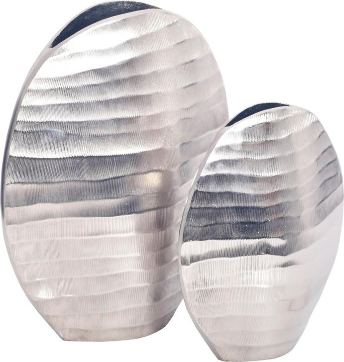 FineBuy Vase 2er Set Blumenvase Aluminium Tischvase Dekovase Rund Wellenmuster (2x)