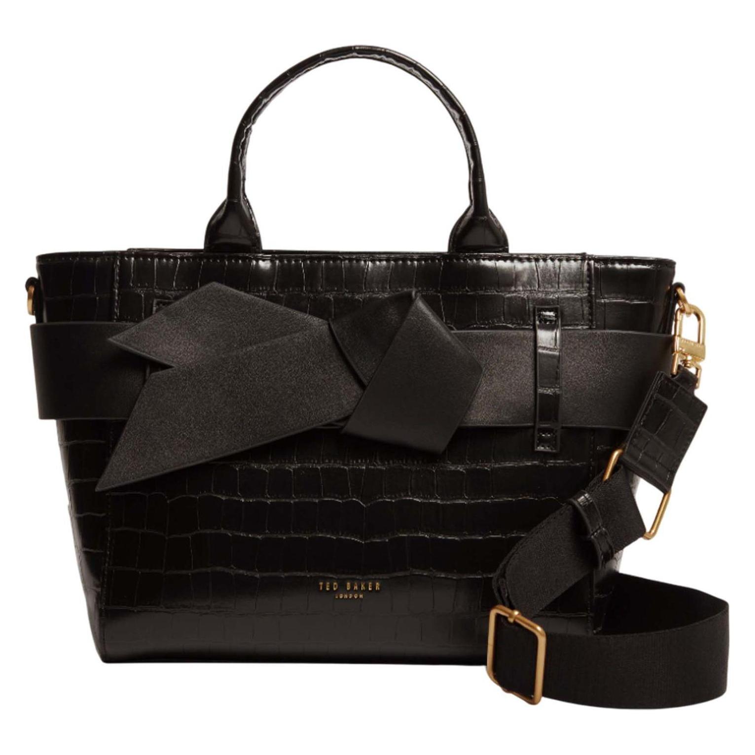 Ted Baker, Damen, Handtasche, Jjosia Croc Effect Knot Bow Crossbody Bag, Schwarz