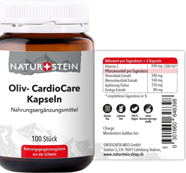 Nutritional values and ingredients Naturstein Oliv- CardioCare (100 Piece, Capsules, 159 g)