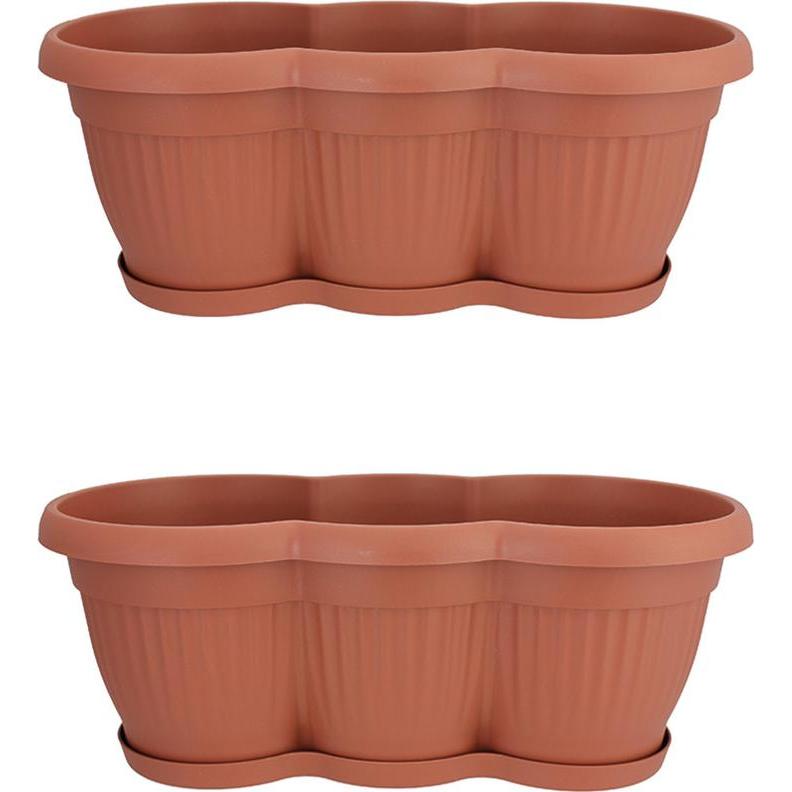 HTI-Living, Blumentopf, Blumenkasten mit Untersetzer 40 cm 2er Set Terracotta (17 cm)