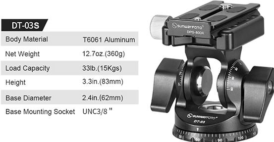 Produktbild Sunwayfoto Two-Way Head w/ Clamp And QR Plate DT-03