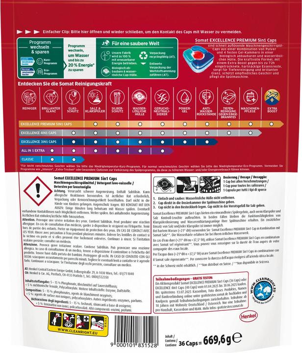 Image du produit Somat Maschinenspülmittel Excellence Premium 5in1 36 Caps (Tabs)