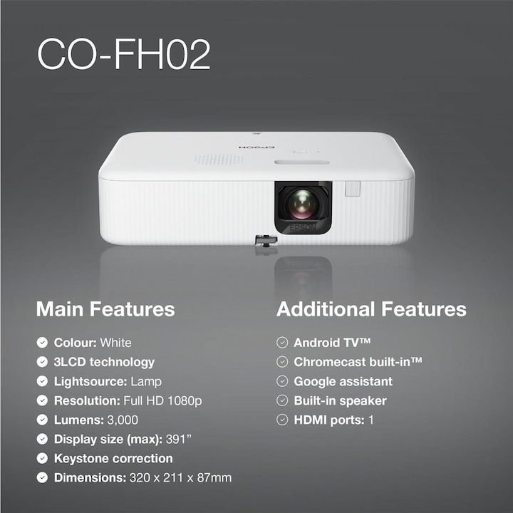 Produktbild Epson CO-FH02 (Full HD, 3000 lm, 1.19 - 1.61:1)