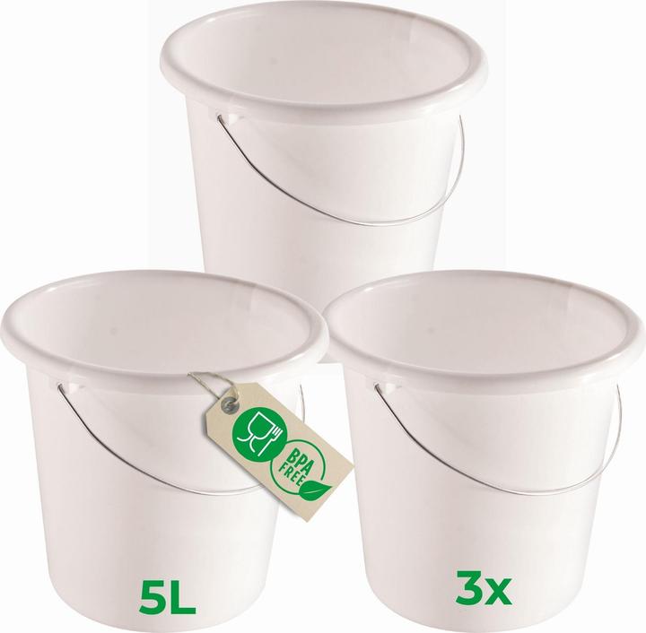 Actual product image Novaliv 3 Stück Eimer 5L Weiss mit Masseinteilung - Putzeimer 5 Liter? 22,5 cm Praktischer Allrounder (3 pcs.)
