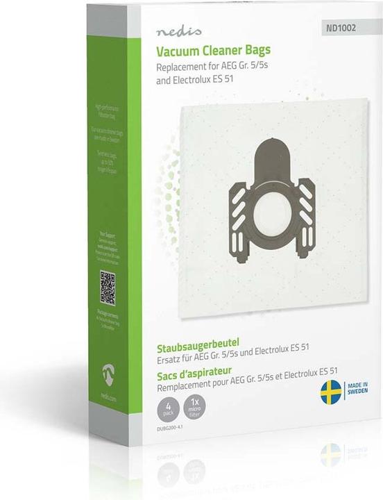 Produktbild Nedis Staubsaugerbeutel | 4 Stück | Synthetik | Meist verkauft für: AEG Gr. 5/5s and Electrolux ES 5 (4 x)