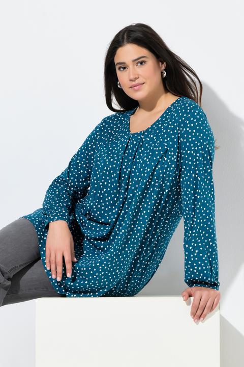 Actual product image Ulla Popken Pleated Confetti Print Long Sleeve Tee (46, 48)