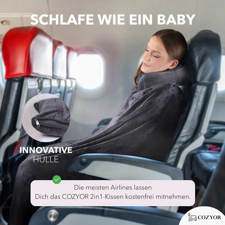 Immagine prodotto Cozyor Coperta da viaggio e cuscino da viaggio 2 in 1 per l'aereo (Cuscino per testa e collo)