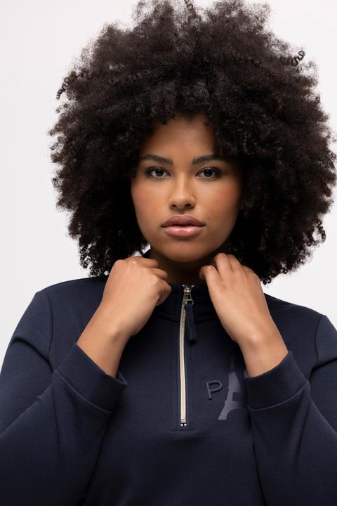 Image du produit Ulla Popken Sweat-shirt, tour Eiffel, col montant, fermeture Éclair, manches longues (50, 52)