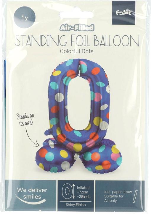 Actual product image Folat Standing Foil Balloon Colourful Dots Number 0 - 72cm (1 x)
