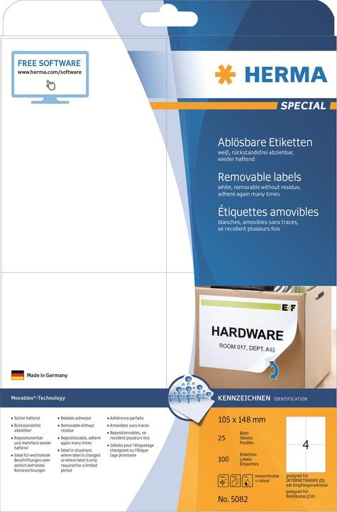 Produktbild HERMA Ablösbare Versandetiketten A4