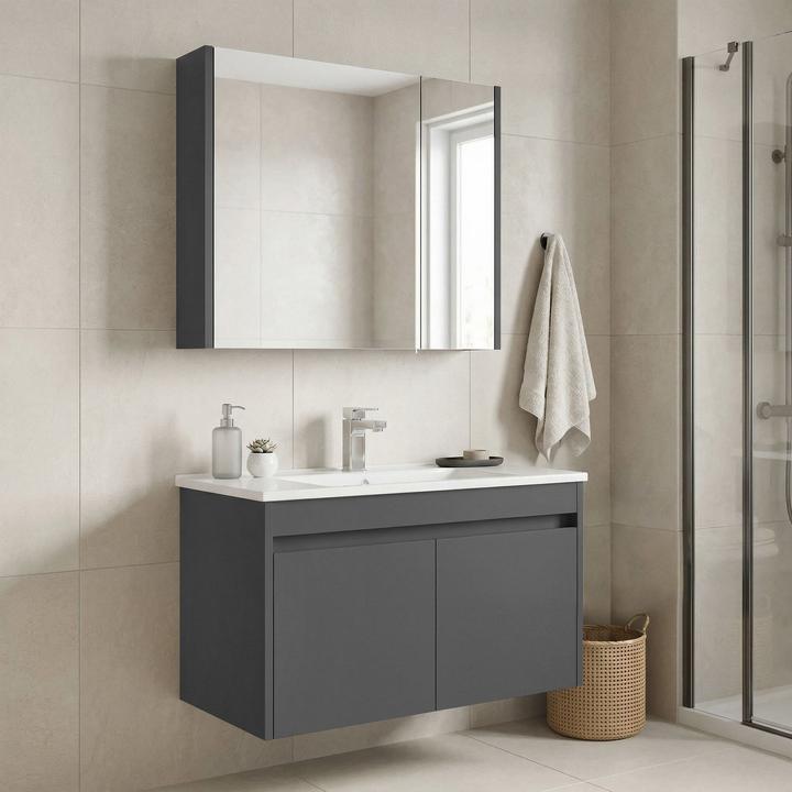 Produktbild Homitis Arno 85 Bathroom Cabinet With Sink & Mirror Set (2 Pieces)
