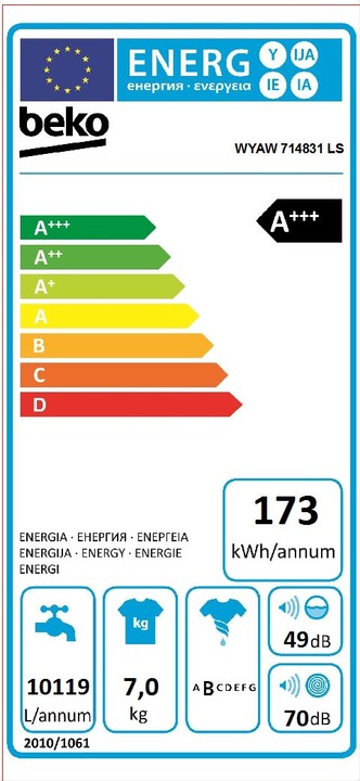 Energie-Label Beko WYAW 714831 LS (7 kg, Links)