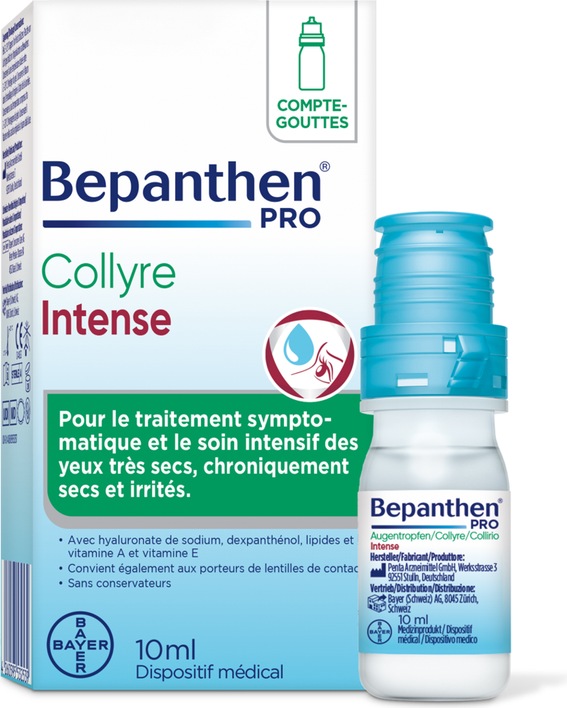 Bepanthen PRO Augentropfen Intense 10ml (10 ml, Augentropfen für trockene Augen Behandlung Vorübergehende Linderung von roten)