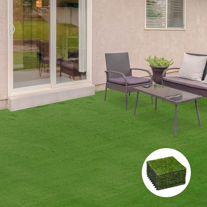 Produktbild Swisshandel24 Kunstrasen 10 Stücke Grasmatte Rasenteppich Rollrasen künstlicher Rasen für Balkon Garten 25 mm Kuns (10 x, 30 x 30 x 3.5 cm)