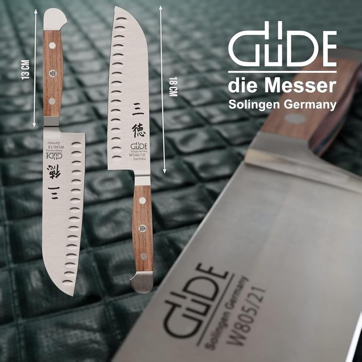 Produktbild Güde Santoku Messer, Kulle, Serie Alpha, Doppelkropf, Griff Walnussholz (18 cm)