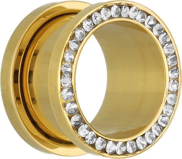 Immagine prodotto Star Piercing Tunnel di carne placcato in oro con cristalli d'argento (senza ottone, Acciaio chirurgico 316L)