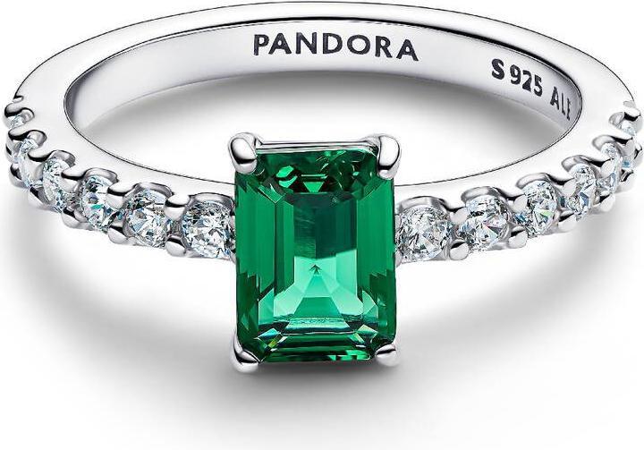 Actual product image Pandora Rectangular Sparkling Green Halo Ring (56, 925 Silver)