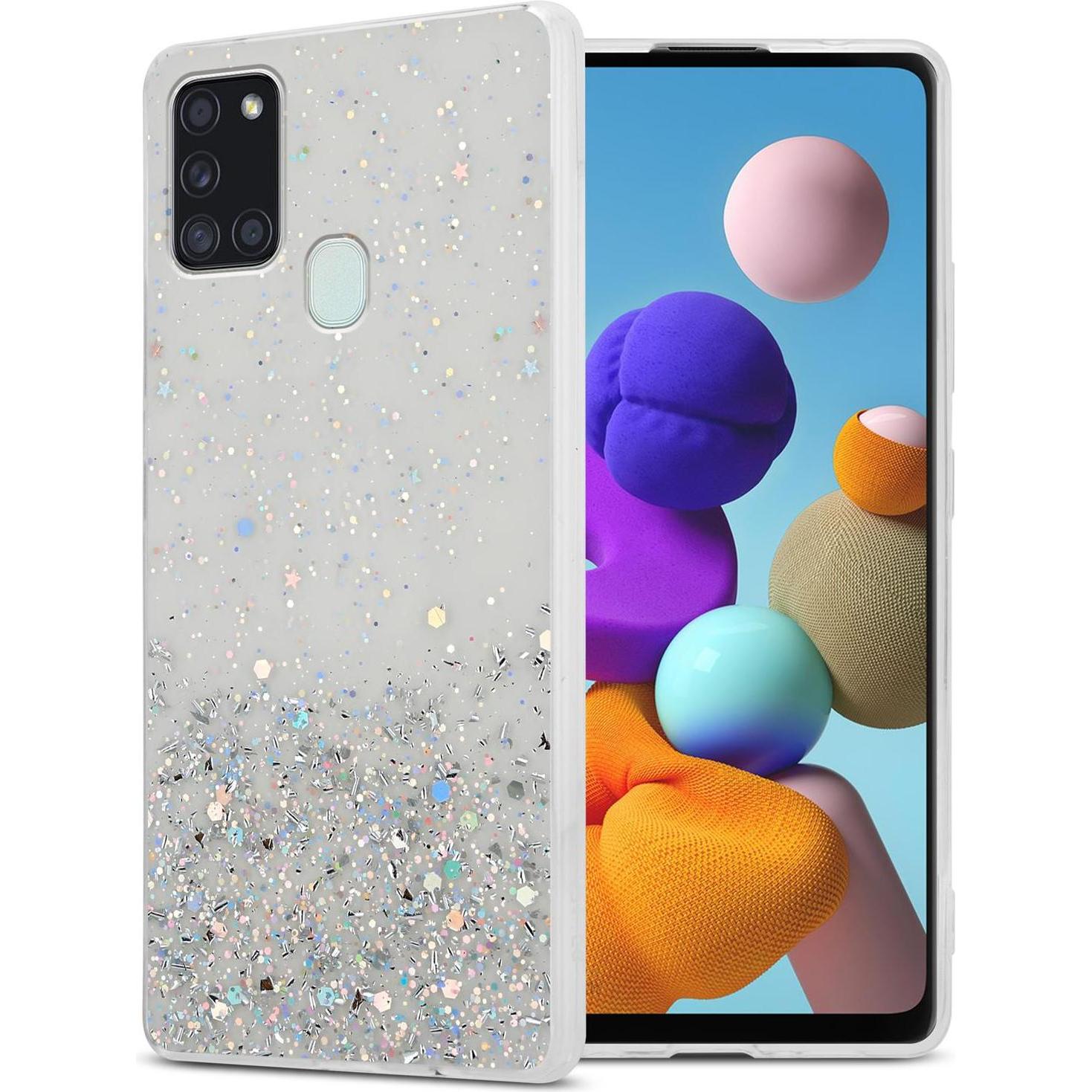 Cadorabo TPU Cover funkelnder Glitter (Samsung Galaxy A21s), Smartphone Hülle, Transparent