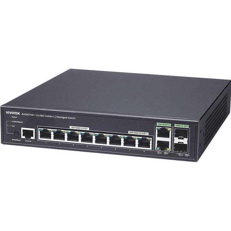 Vivotek AW-GEV-108A-130 Switch L2 man. 10-Port PoE (10 Ports), Netzwerk Switch, Schwarz