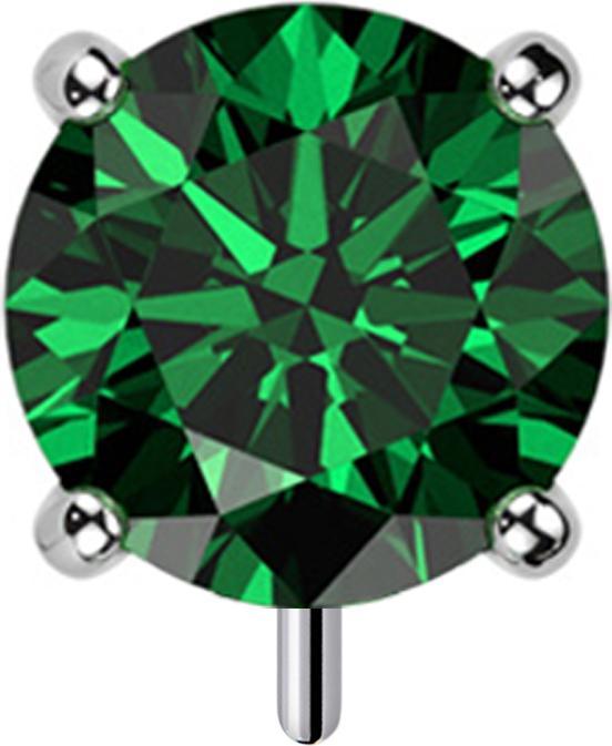 Image du produit Star Piercing Threadless argent épais devant avec cristal serti de vert (sans laiton, Titane)
