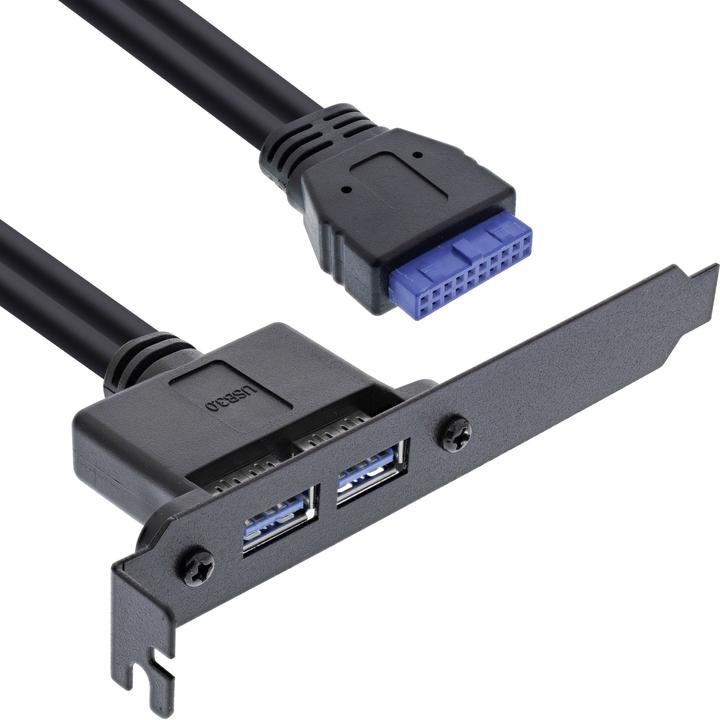 Produktbild InLine Slotblech mit zwei USB 3.0 Anschlüssen auf intern USB 3.0 (0.50 m)