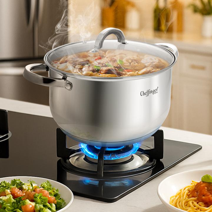 Actual product image Cheffinger Stainless steel saucepan with induction lid (18 cm, Roman pot, Stainless steel)