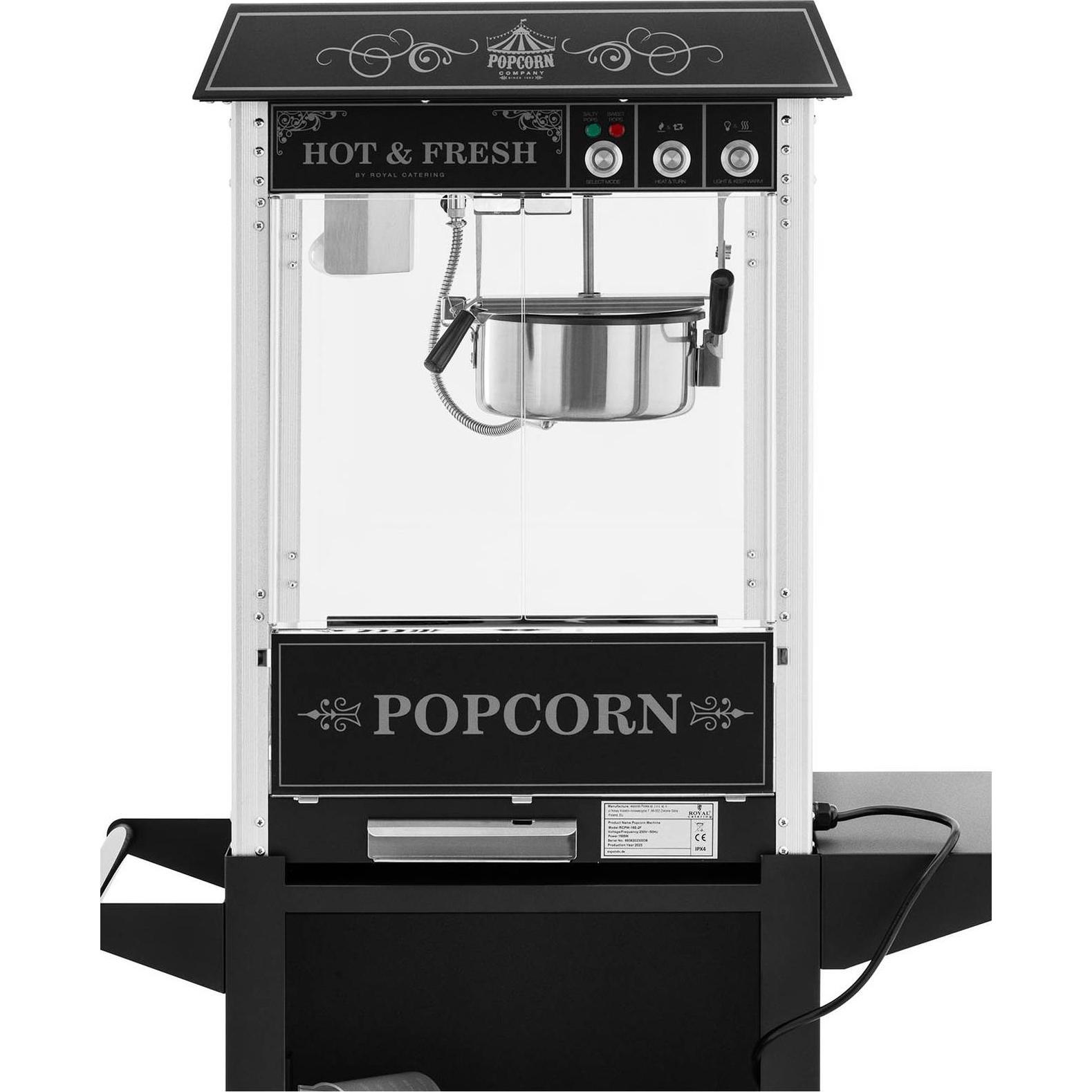 Royal Catering Popcornmaschine mit Wagen Retro-Design, Fun Kitchen, Schwarz