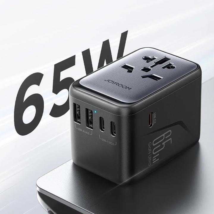 Actual product image Joyroom 65W GaN Universal Travel Adapter 3 USB-C & 2 USB-A