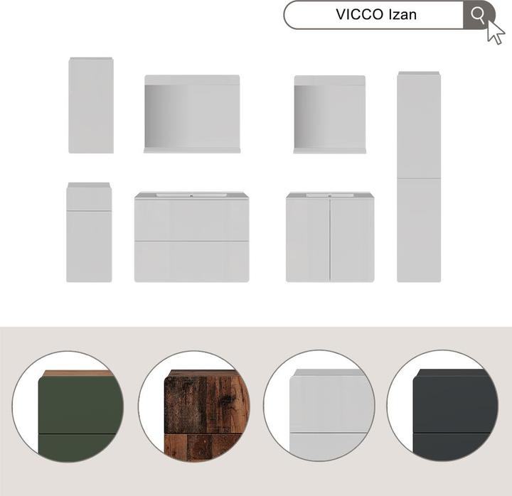 Produktbild Vicco Badmöbel-Set Izan, Goldkraft Eiche/Grün, 3 Teile mit Spiegel