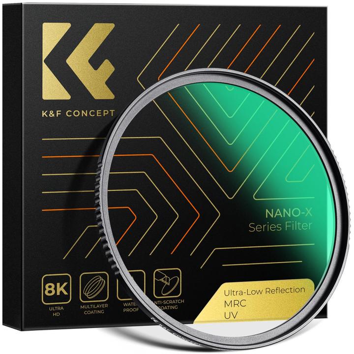 K&F Concept 77MM Ultra Low Reflection MCUV Filter, 28 Green Coatings HD Waterproof Anti-Scratch (Nano-X Series) (77 mm, Filtre UV)