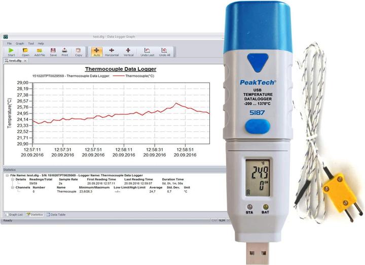 Immagine prodotto Peaktech 5187 Data logger tipo-K Temperatura -200...+1300°C