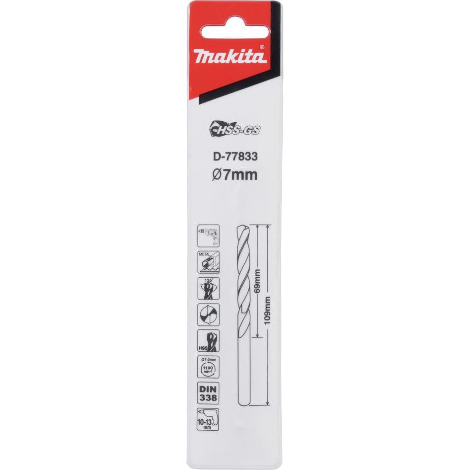 Thumbnail - Makita, Bohrereinsatz, Metallbohrer HSS-GS 7,0x109mm (7 Millimeter)