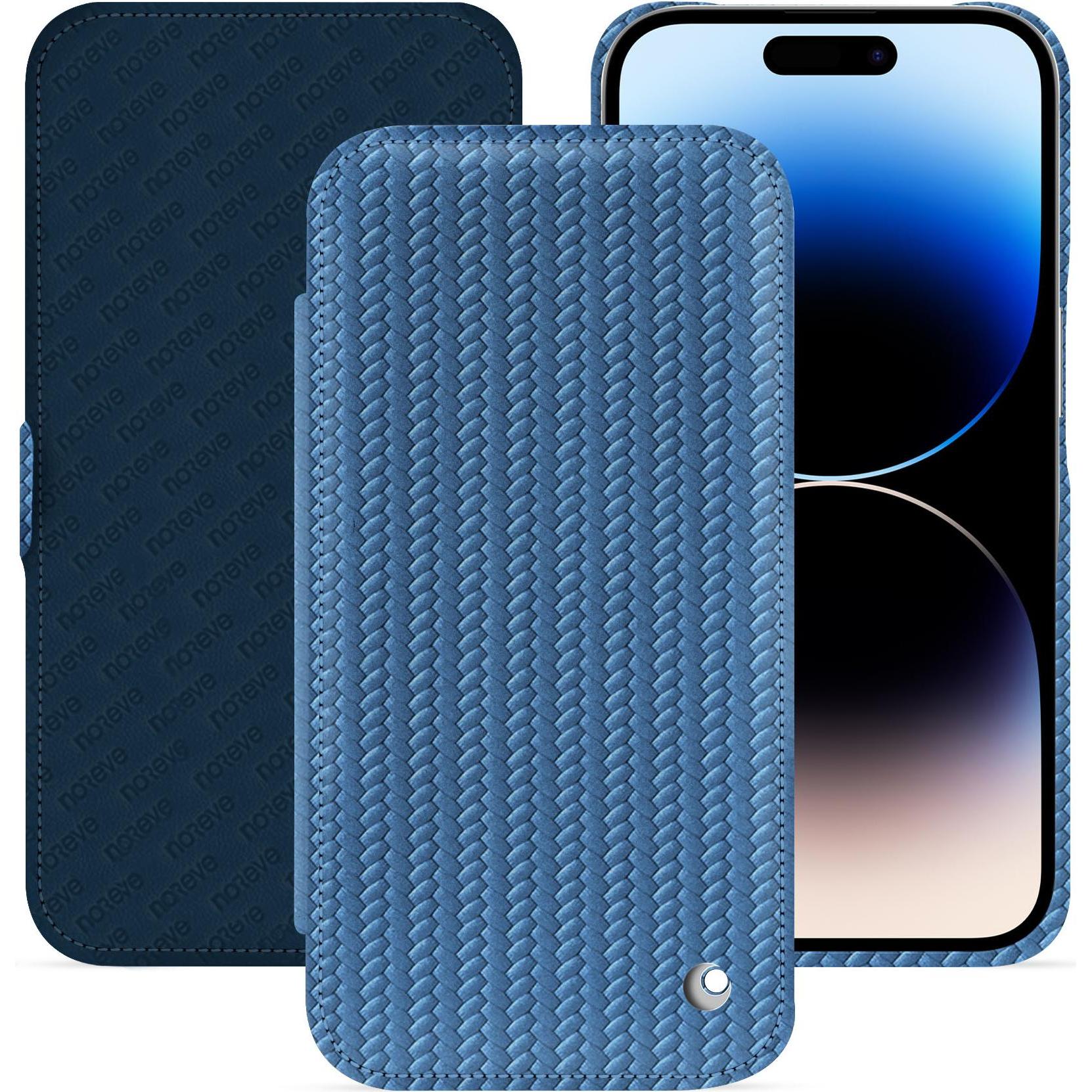 Noreve Lederschutzhülle horizontal (Apple iPhone 15 Pro), Smartphone Hülle, Blau