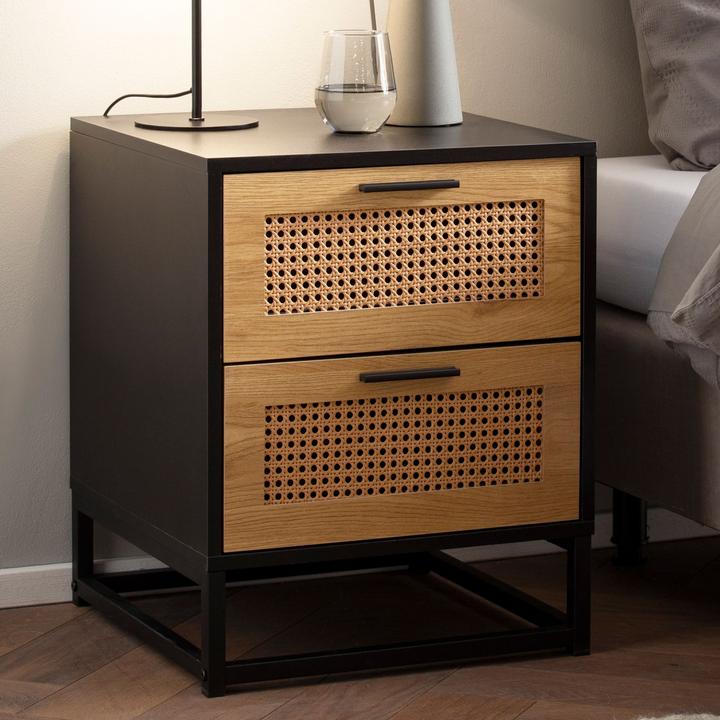 Produktbild FineBuy Nachtkonsole Nachtkommode Boxspringbett 45 cm Schwarz Wiener Geflecht (45 x 45 x 55 cm)
