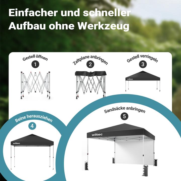 Actual product image Wiltec Faltpavillon 3x3m grau Räder Gartenpavillon Partyzelt Pavillon Camping (300 cm, 300 cm)