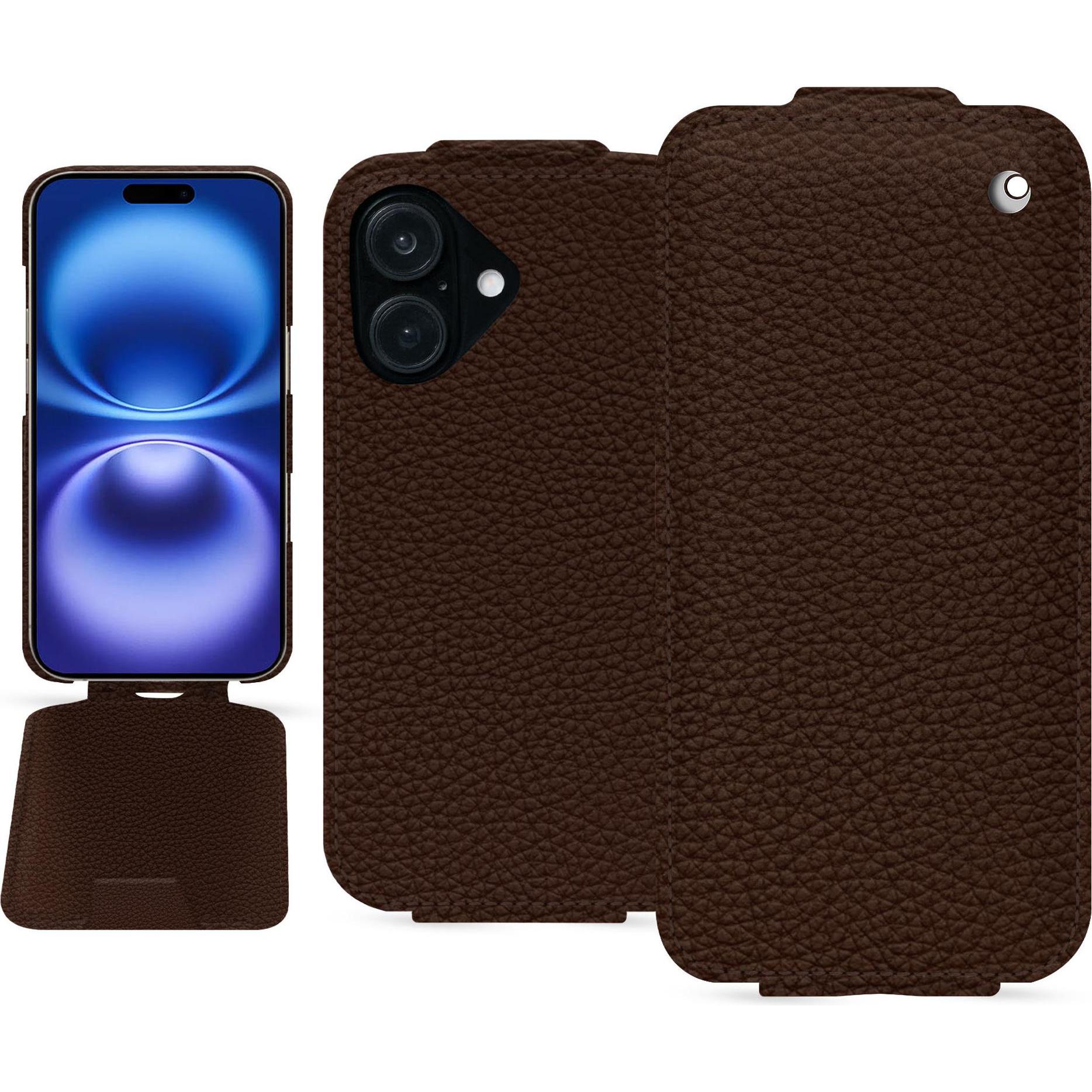 Noreve Lederschutzhülle vertikal (Apple iPhone 16), Smartphone Hülle, Braun