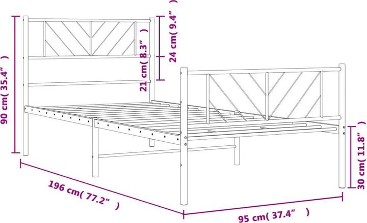 Produktbild vidaXL Metall Bettgestell (90 x 190 cm)