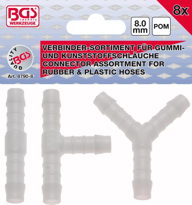 Actual product image BGS Hose Connector Assortment Fuel Resistant 8 mm 8 pcs. (Hose connector, 8 mm)