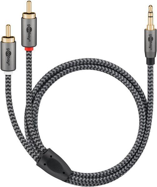 Produktbild Goobay Audio Adapterkabel AUX, 3,5-mm-Klinke zu Stereo-Cinch-Stecker, 0,5 m, Sharkskin Grey (0.50 m, 3.5mm Klinke (AUX), Cinch)