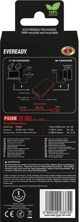 Immagine prodotto Eveready PX20B - Powerbank 20000 mAh 2x USB-A (nero) (5 W, 74 Wh)